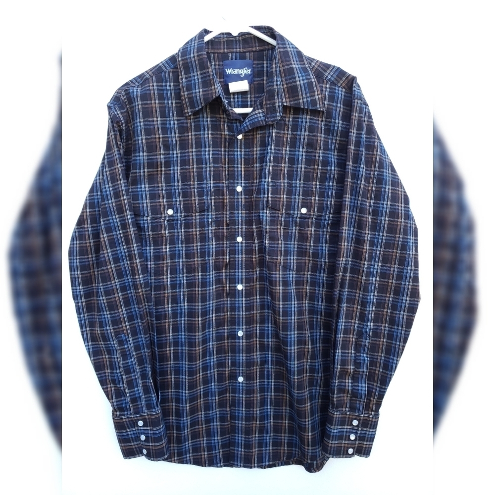 Wrangler Pearl Snap Western Shirt Blue Plaid Medium